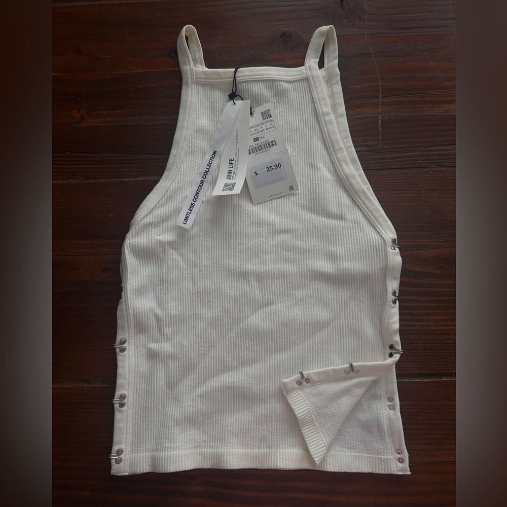 Zara White Ribbed sleeveless top open sides